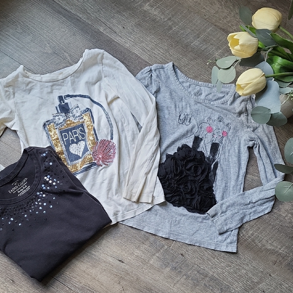 GAP Girls' Long Sleeve Graphic Tees - Black, Gray, Cream